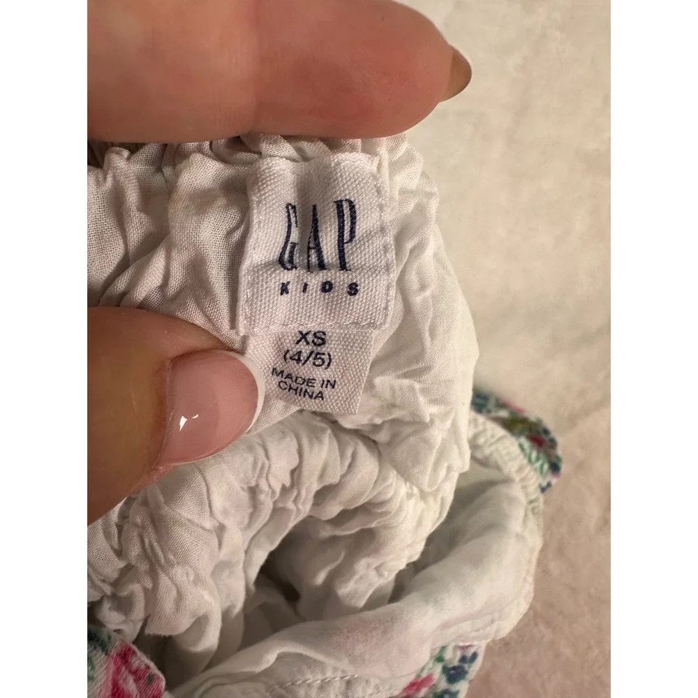 Gap Kids Floral Tiered Sun Dress XS 4/5 White Pink Gauze Smocked Back Girls